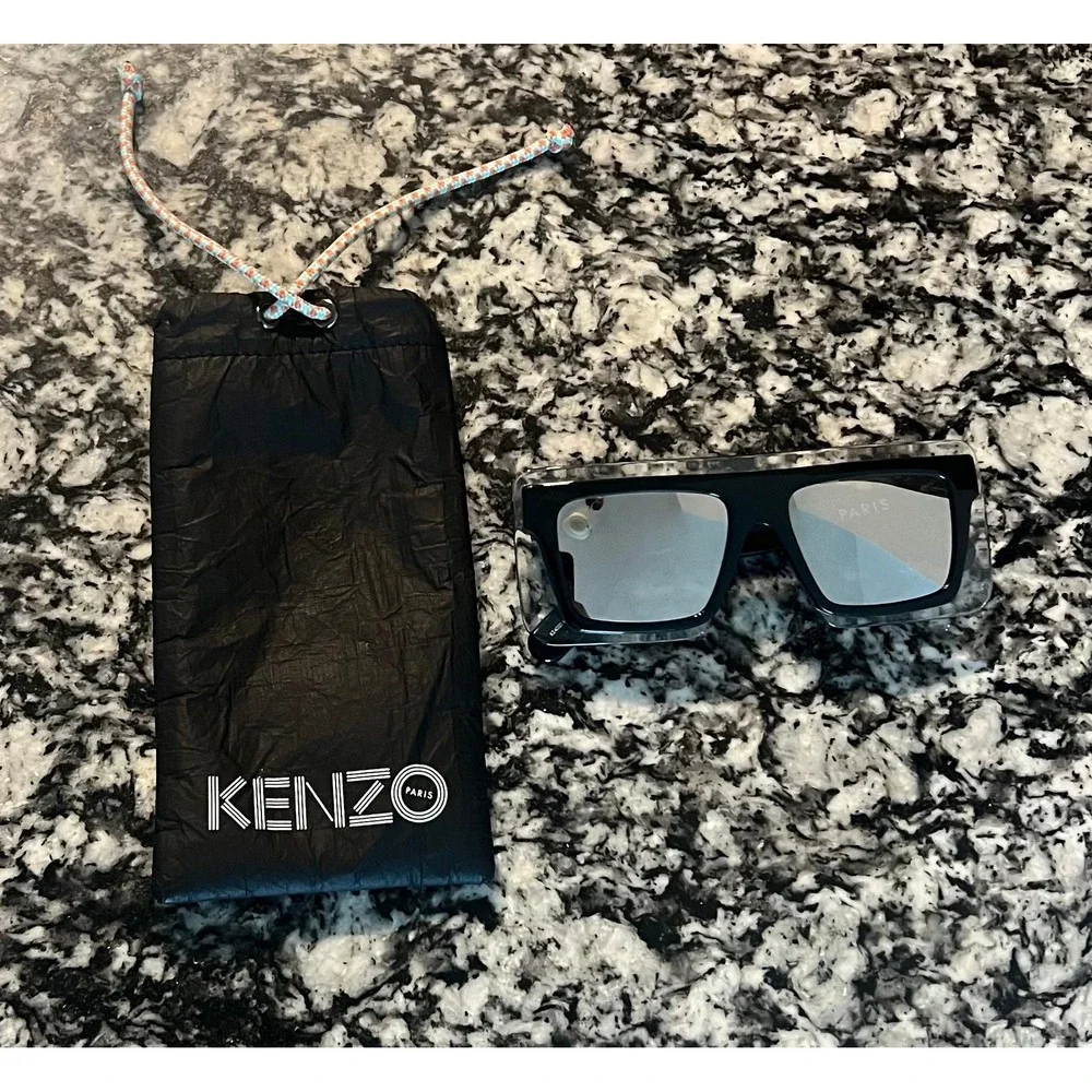 Kenzo Paris Rectangular Sunglasses Black Clear Silver Mirror KZ40024I 01C 53mm